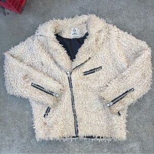 UNIF Cream Shearling Jacket with Zipper Accents